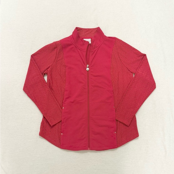 Sport Savvy Jackets & Blazers - Raspberry Pink Mock Neck Jacket Eyelet Detail Women’s M NWOT